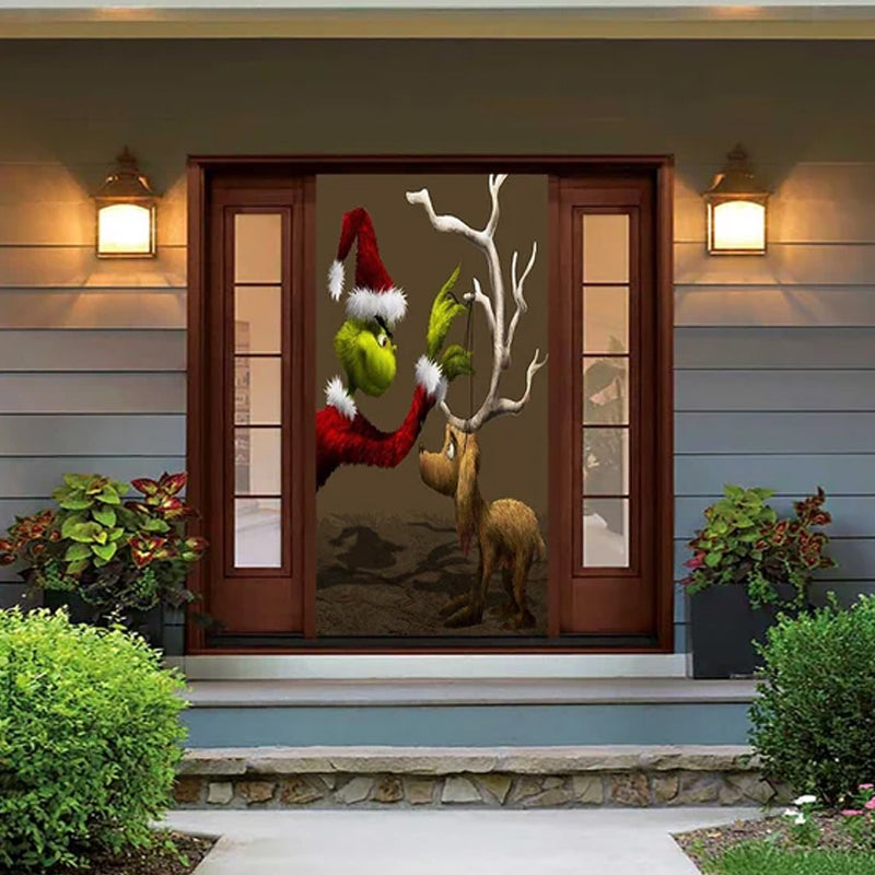 Christmas Door Cover | Fabric Front Door Decoration | Washable & Reusable | 91×203cm