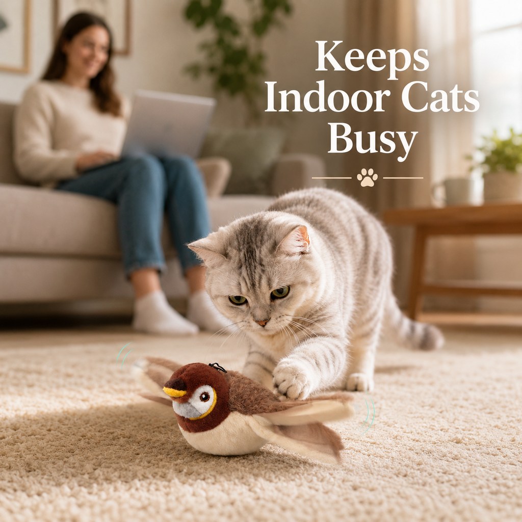 Siopsrl Rechargeable Flapping Bird Cat Toy for Indoor Cats - Tap-Activated Plush Kicker Toy for Boredom Relief & Hunting Instinct Play