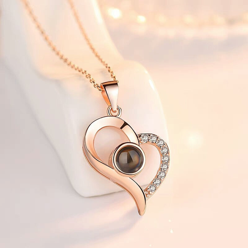 I love you roses bloom necklace in 100 languages gift set