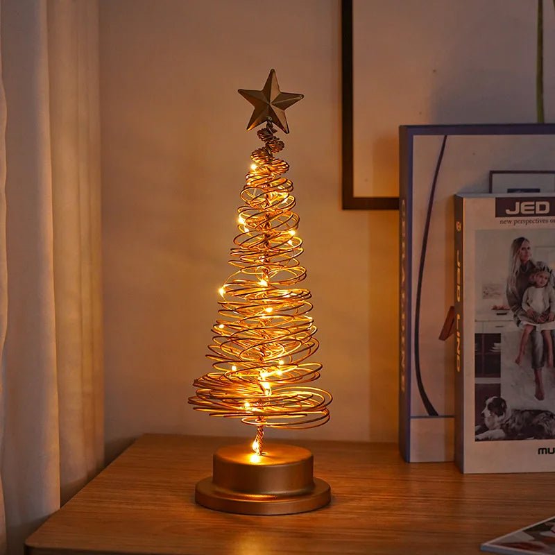 LED Wrought Christmas Tree Spiral Light Table Ornament – Elegant Atmosphere Lamp for Bedroom & Holiday Décor