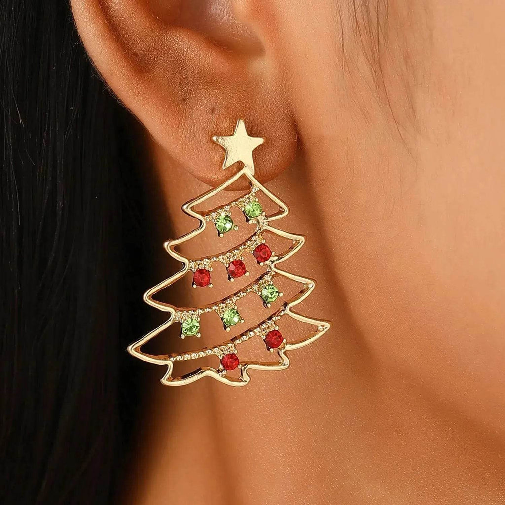 Christmas Earrings With Christmas Tree Colorful Zircon Christmas Tree Earrings For Women Personality Earrings Party Jewelry Christmas Gift