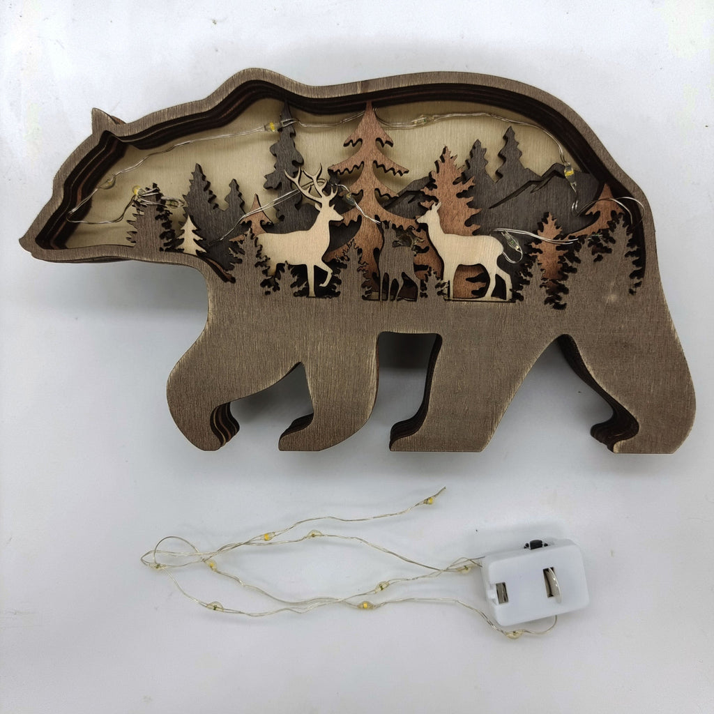 Wooden Woodland Elk Bear Christmas Ornament