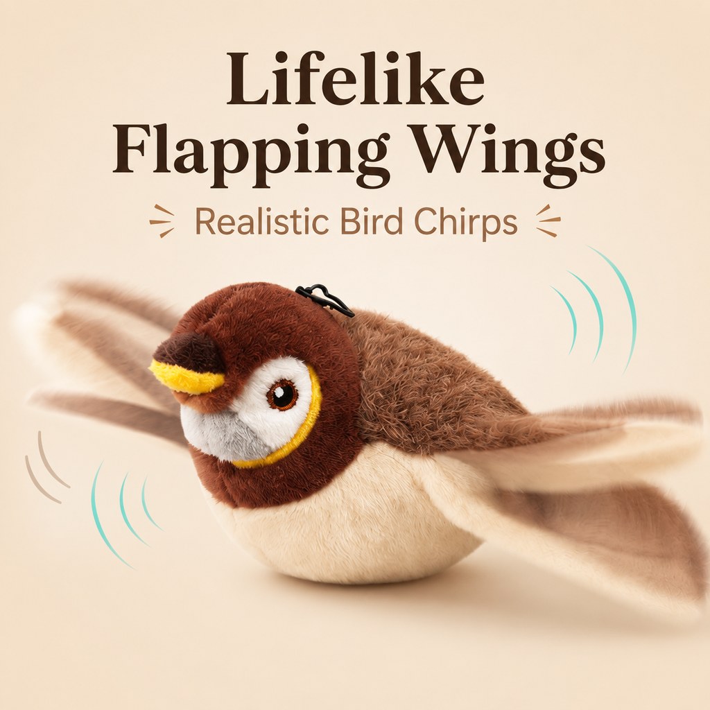 Siopsrl Rechargeable Flapping Bird Cat Toy for Indoor Cats - Tap-Activated Plush Kicker Toy for Boredom Relief & Hunting Instinct Play