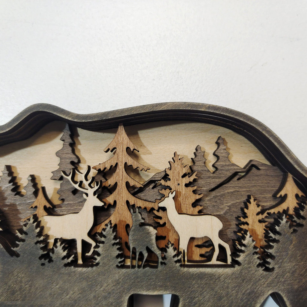 Wooden Woodland Elk Bear Christmas Ornament