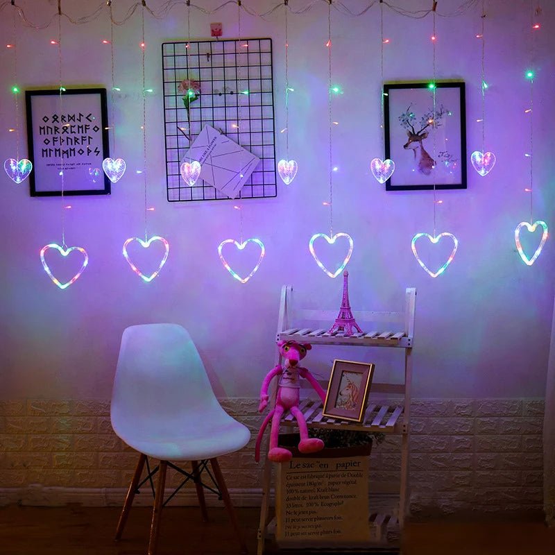 Heart-Shaped LED Curtain Lights – 3.5M Fairy Garland for Valentine’s Day, Weddings, Christmas, and Bedroom Party Decor (220V/110V)