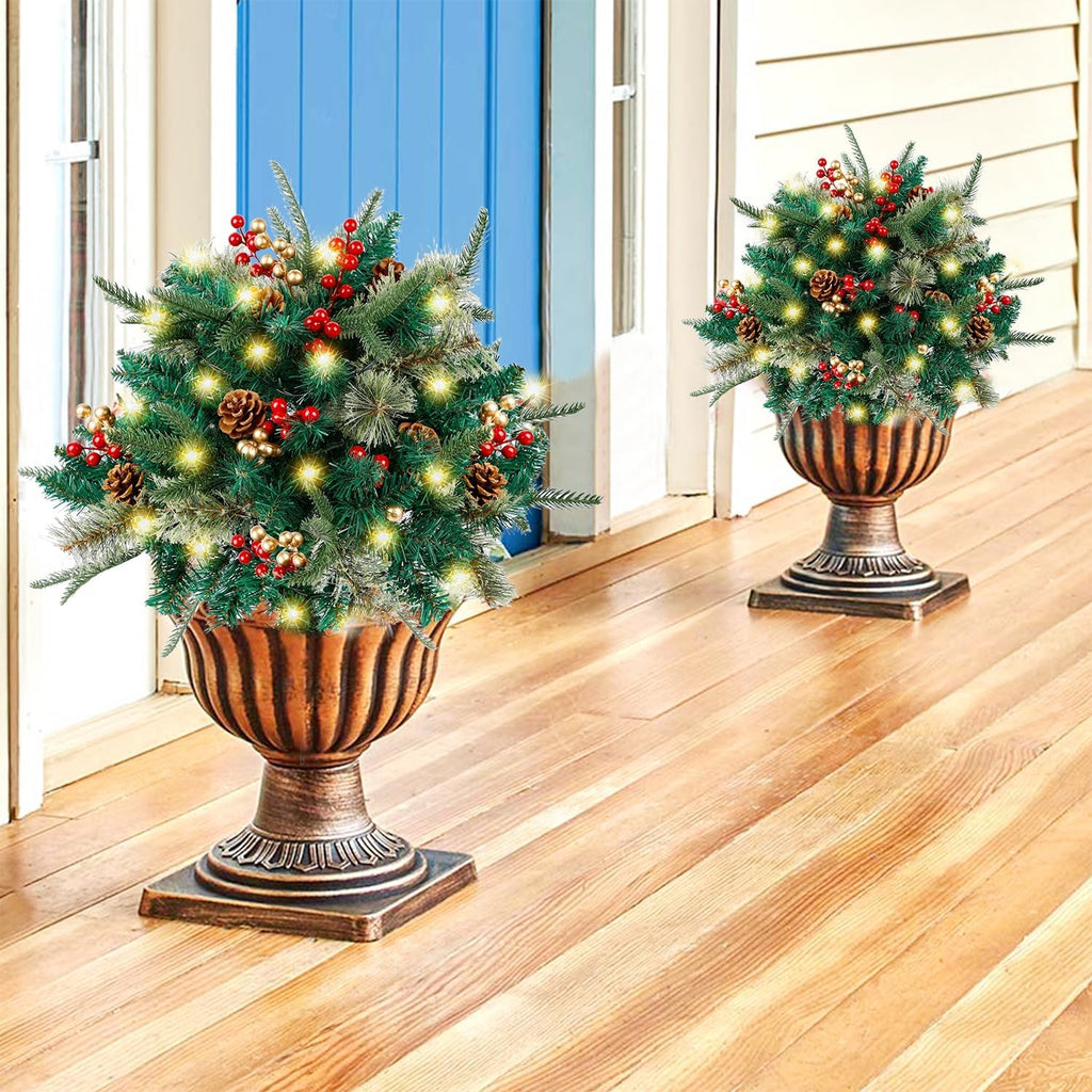 Christmas Urn Filler with LED Lights | 18" Realistic Pine Arrangement | Indoor/Outdoor Decor