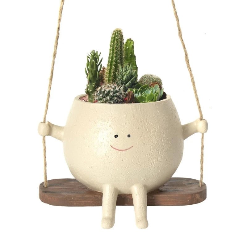Swing Face Hanging Planter – Adorable Resin Succulent Pot for Indoor & Outdoor Decor, Perfect Christmas Gift