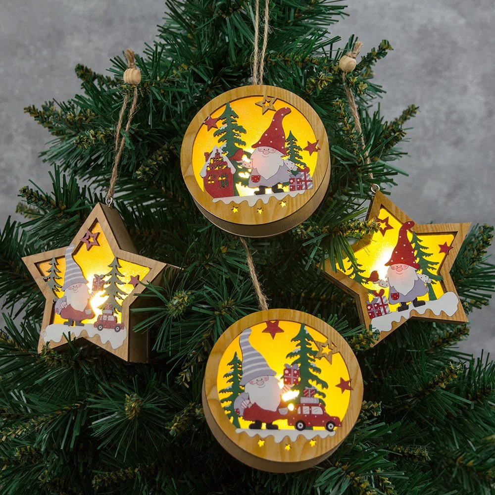 LED Wooden Christmas Ornaments – Festive Christmas Tree Decorations, Perfect for Holiday DIY Gifts & New Year Decor