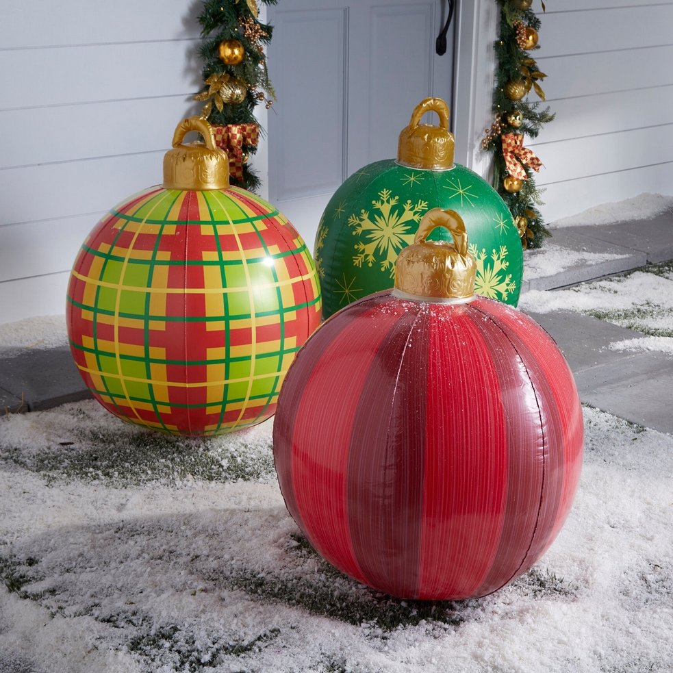 Giant Inflatable Christmas Ornament, 24 Inch Christmas Ball Outdoor Holiday Yard Lawn Porch Decor
