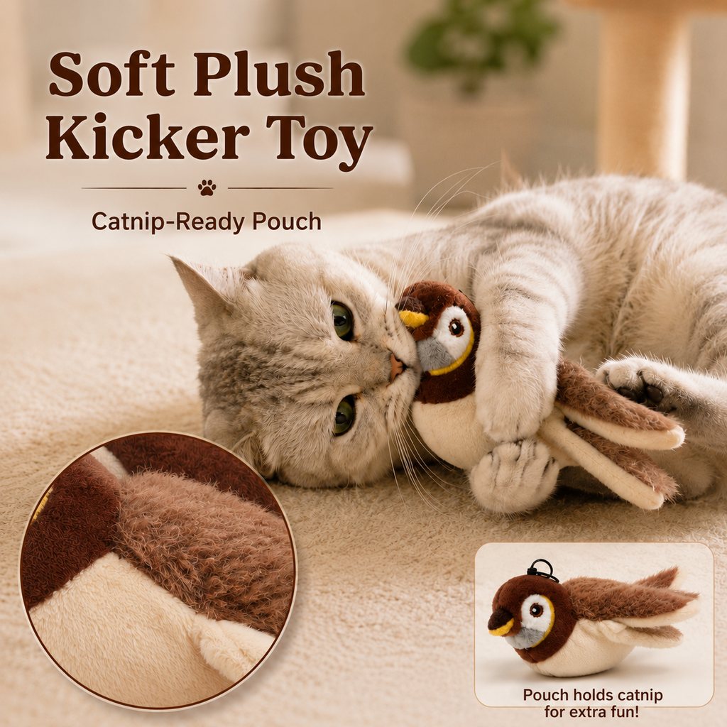 Siopsrl Rechargeable Flapping Bird Cat Toy for Indoor Cats - Tap-Activated Plush Kicker Toy for Boredom Relief & Hunting Instinct Play