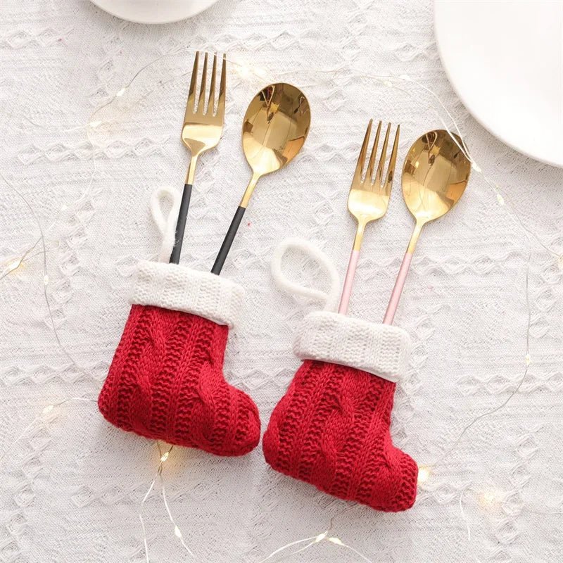Charming Knitted Mini Christmas Socks – Red & Green Hanging Stockings for Festive Home, Party, & Table Décor