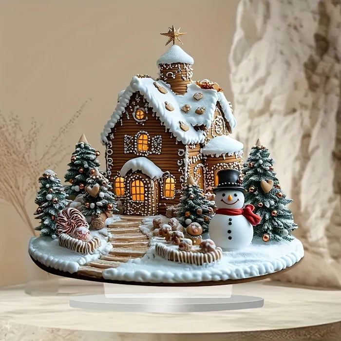 GingerGlow - Festive ginger house in acrylic with a charming snowman