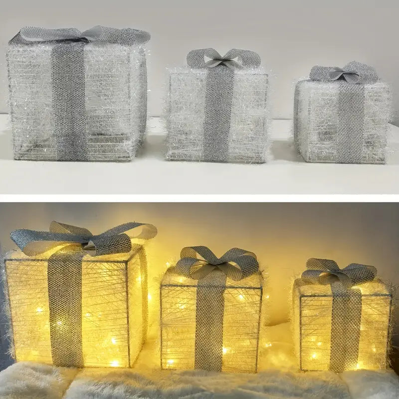 Set of 3 LED Christmas Gift Boxes for Indoor and Outdoor Use