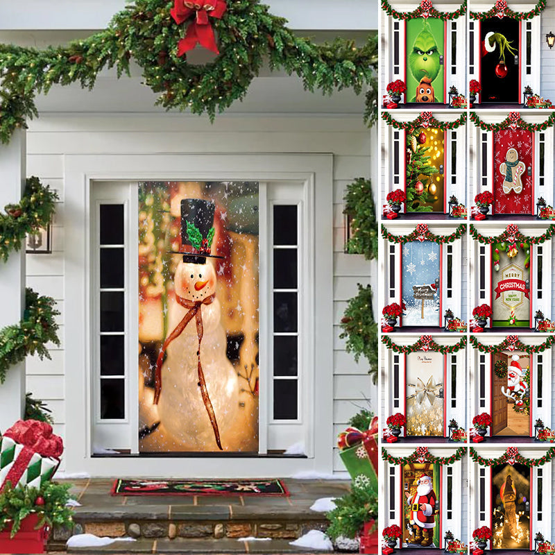 Christmas Door Cover | Fabric Front Door Decoration | Washable & Reusable | 91×203cm