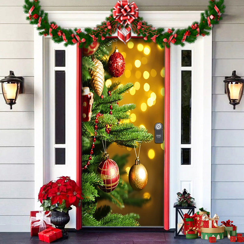 Christmas Door Cover | Fabric Front Door Decoration | Washable & Reusable | 91×203cm