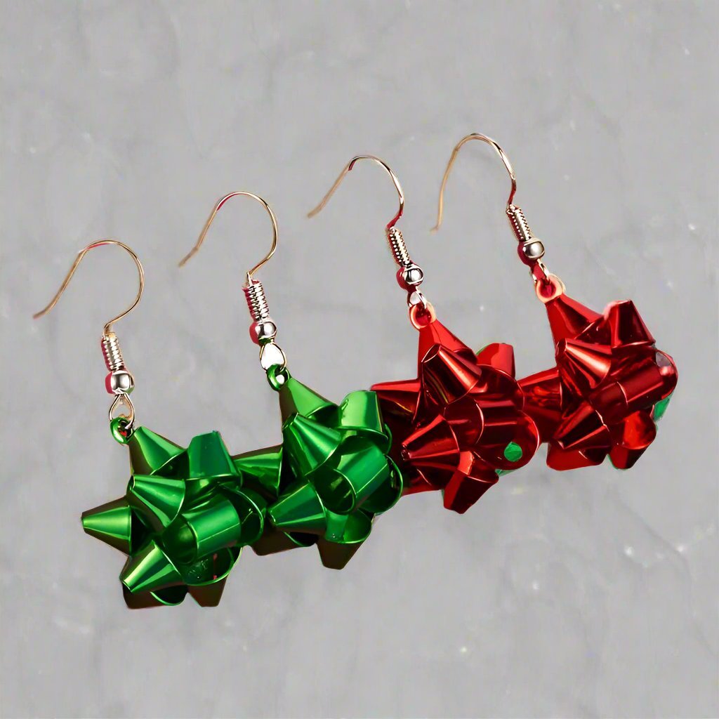 Sparkling Christmas Gift Bow Star Earrings – Trendy Christmas Earhooks for a Festive Fashion Statement & Perfect Holiday Gift