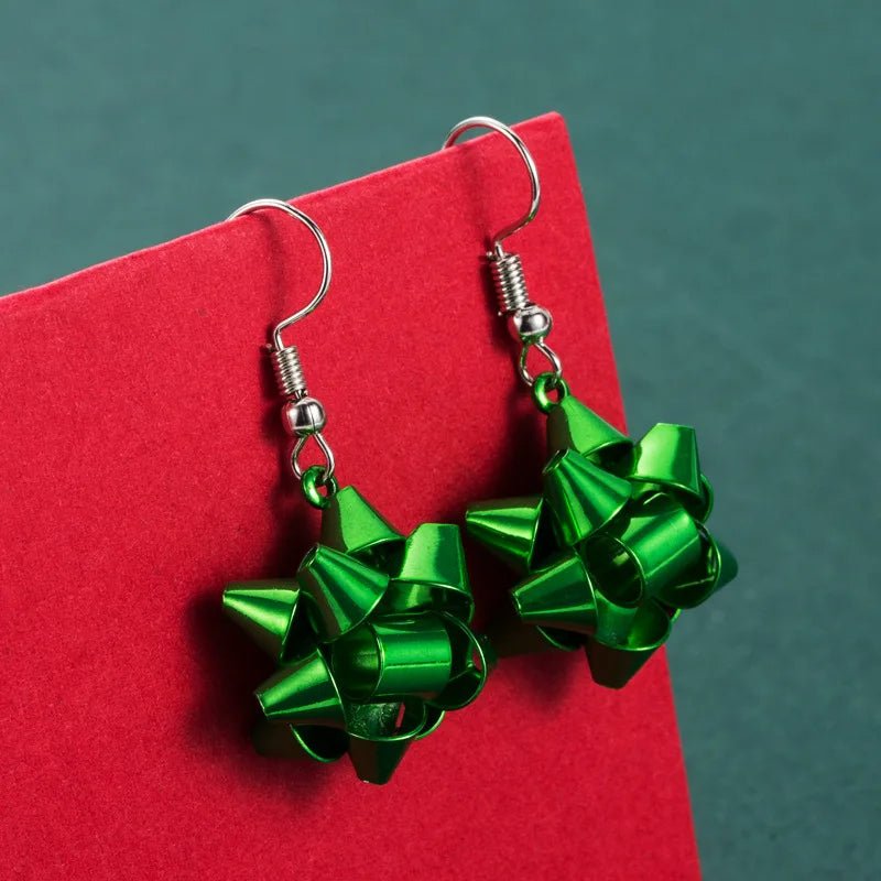 Sparkling Christmas Gift Bow Star Earrings – Trendy Christmas Earhooks for a Festive Fashion Statement & Perfect Holiday Gift