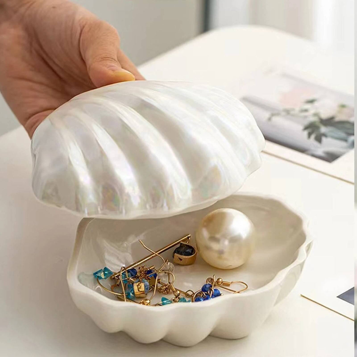 Siopsrl| Clam Shell Ceramic Jewelry Storage
