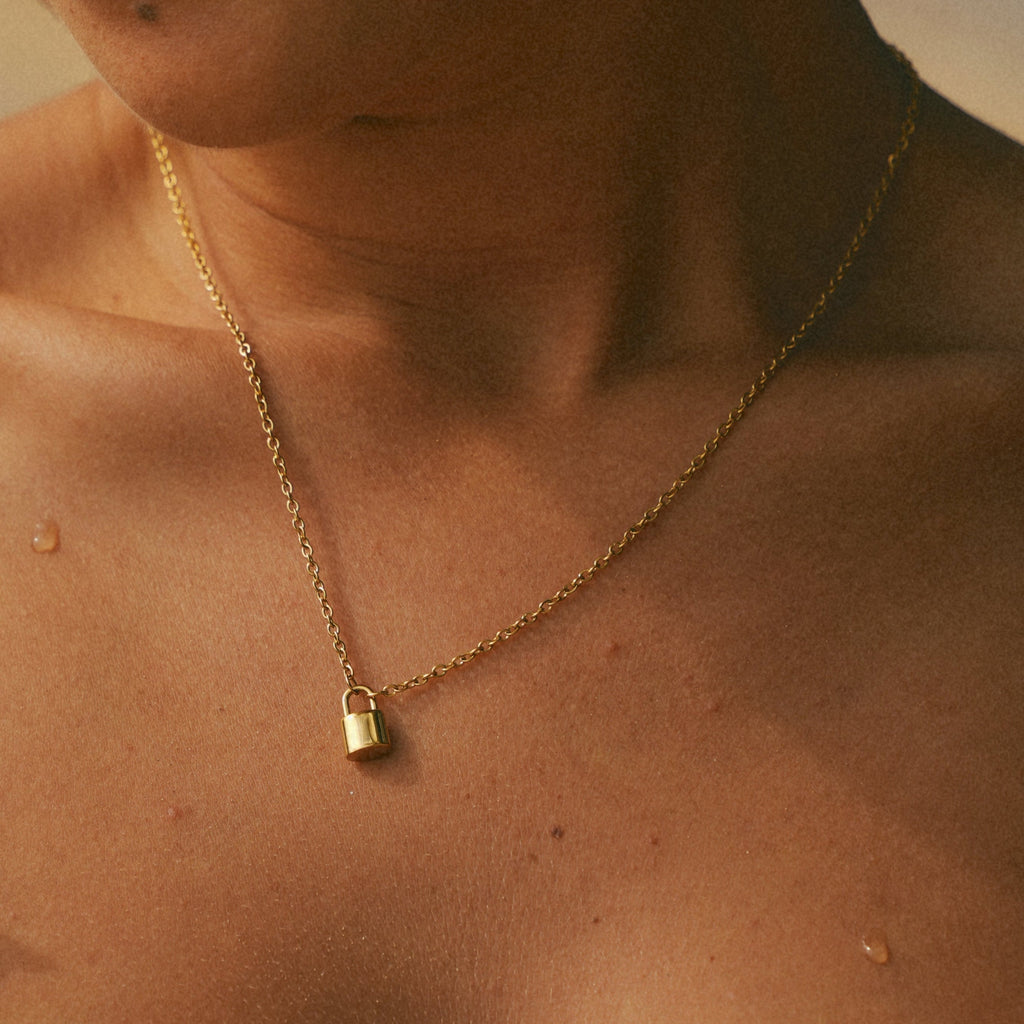 Ellie® Initial Love Lock 14K Gold Necklace