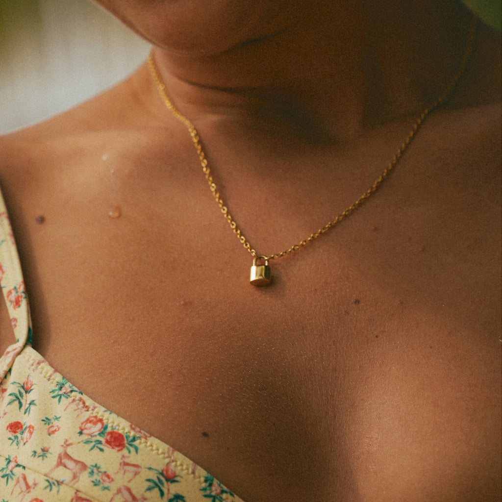 Ellie® Initial Love Lock 14K Gold Necklace