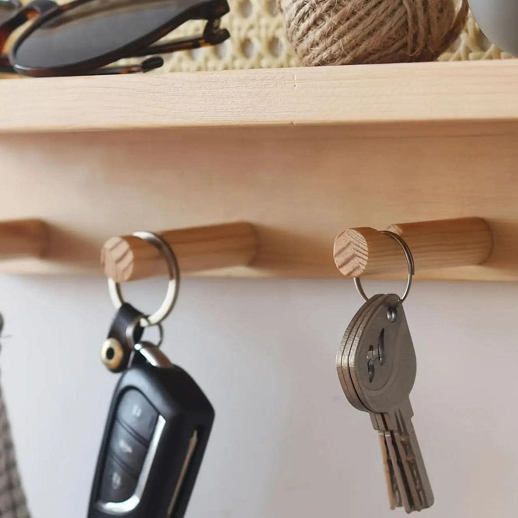 Siopsrl| Rustic Wooden Wall Shelf with 4 Hooks
