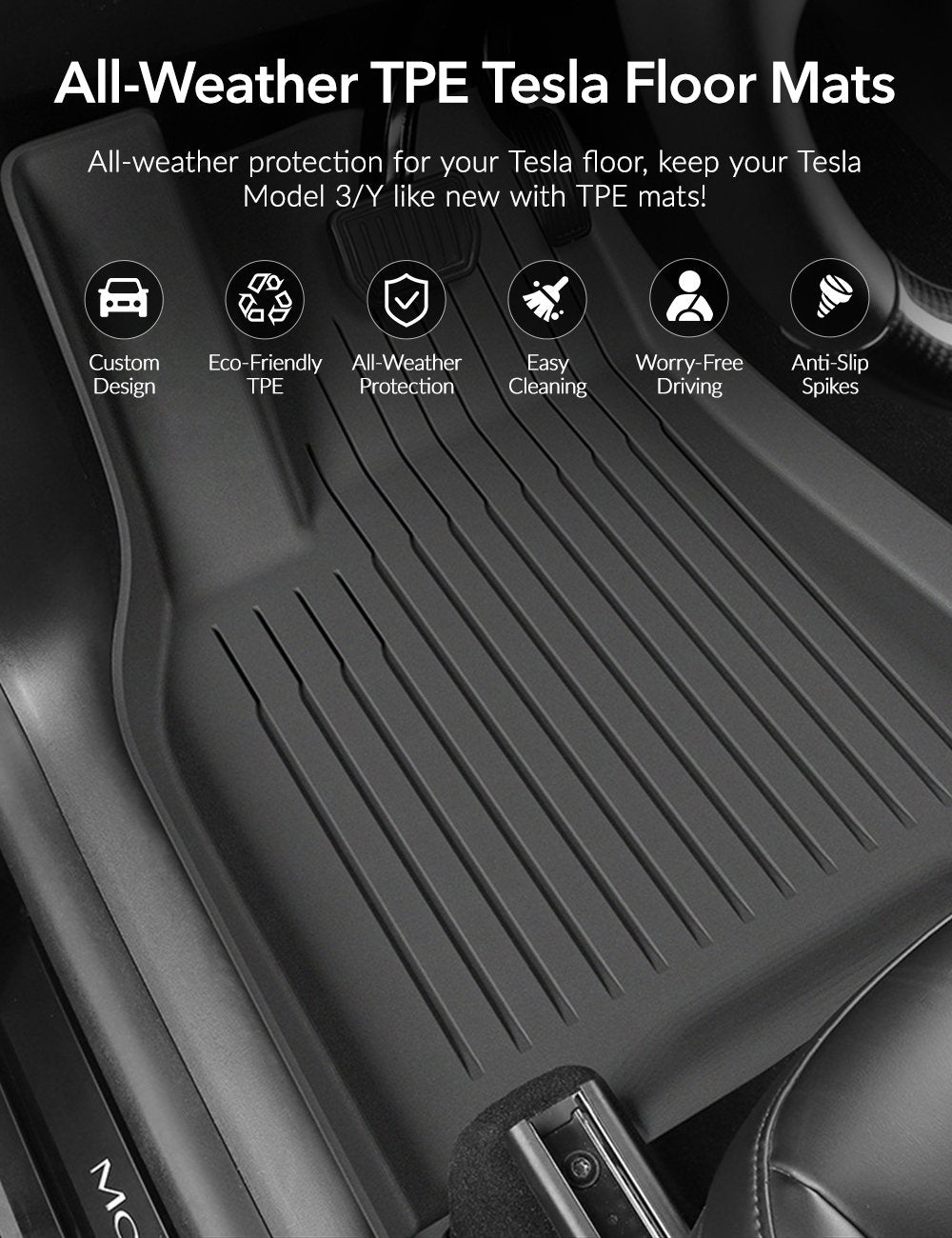 siopsrlTPE All Weather Floor Mats for Tesla Model Y & Model 3