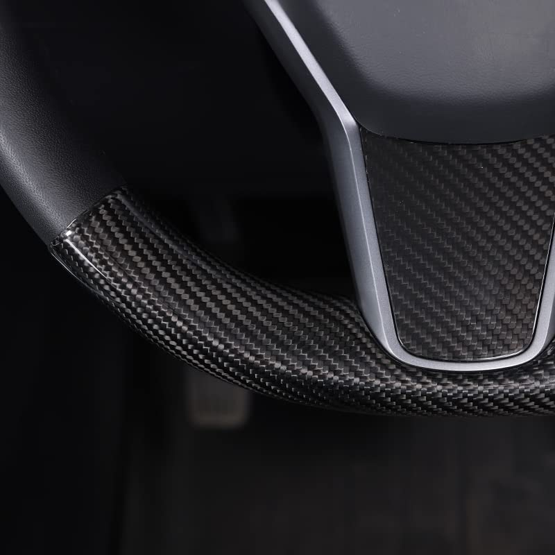 Upper / Lower Cover Steering Wheel Accessories for Tesla Model 3 / Y  -  Carbon Fiber Interior Mods