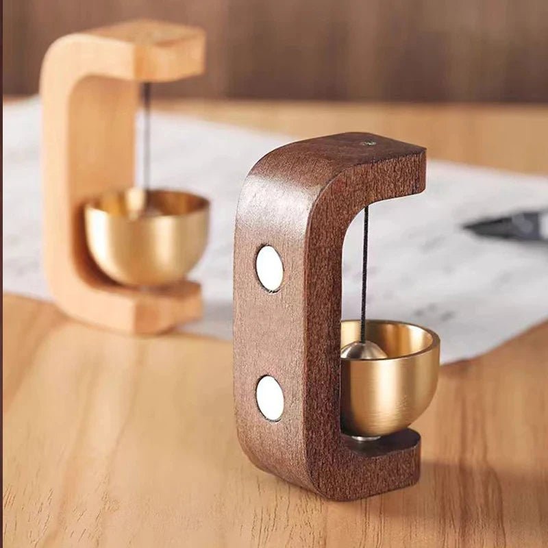 Wooden Doorbell Chime with Brass Bell – Magnetic Shopkeeper's Bell, No Batteries
